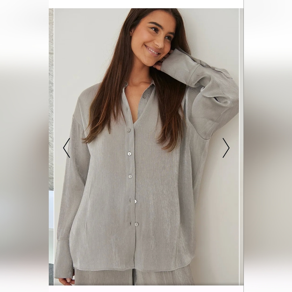 NA-KD Oversized Shiny Shirt Silver Gray Size 38